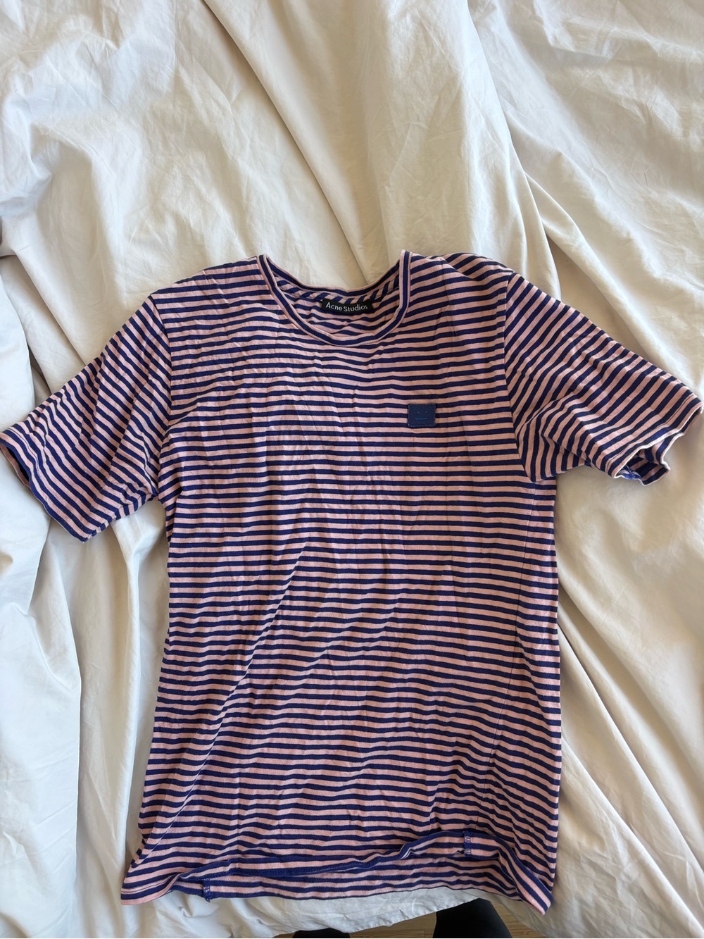 Acne Navy and Pink Striped Short Sleeve Tee